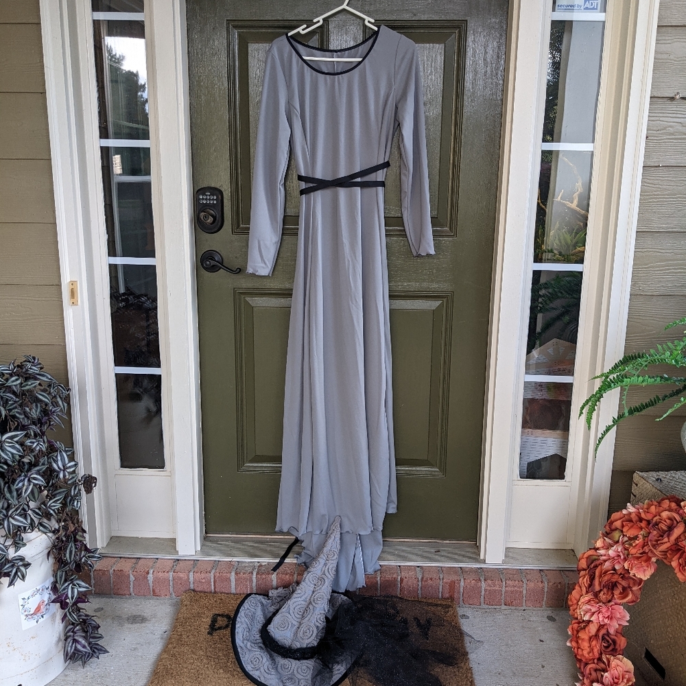Handmade Halloween Costume dress Witch gothic SM / MD gray with hat
